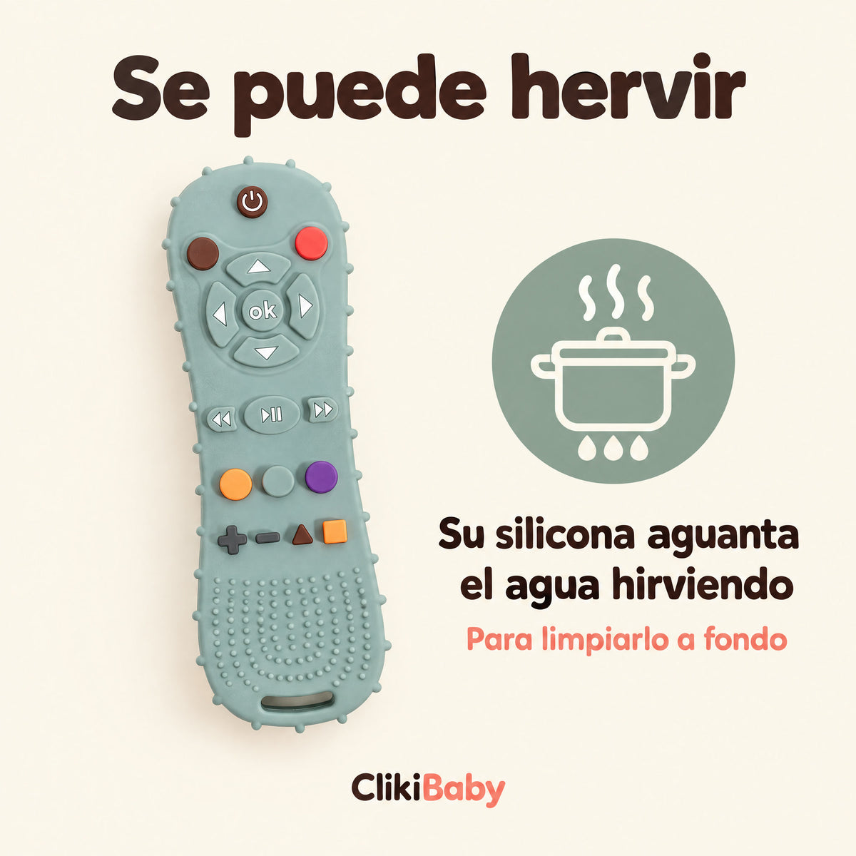 ClikiBaby verde salvia: se puede hervir, su silicona aguanta el agua hirviendo